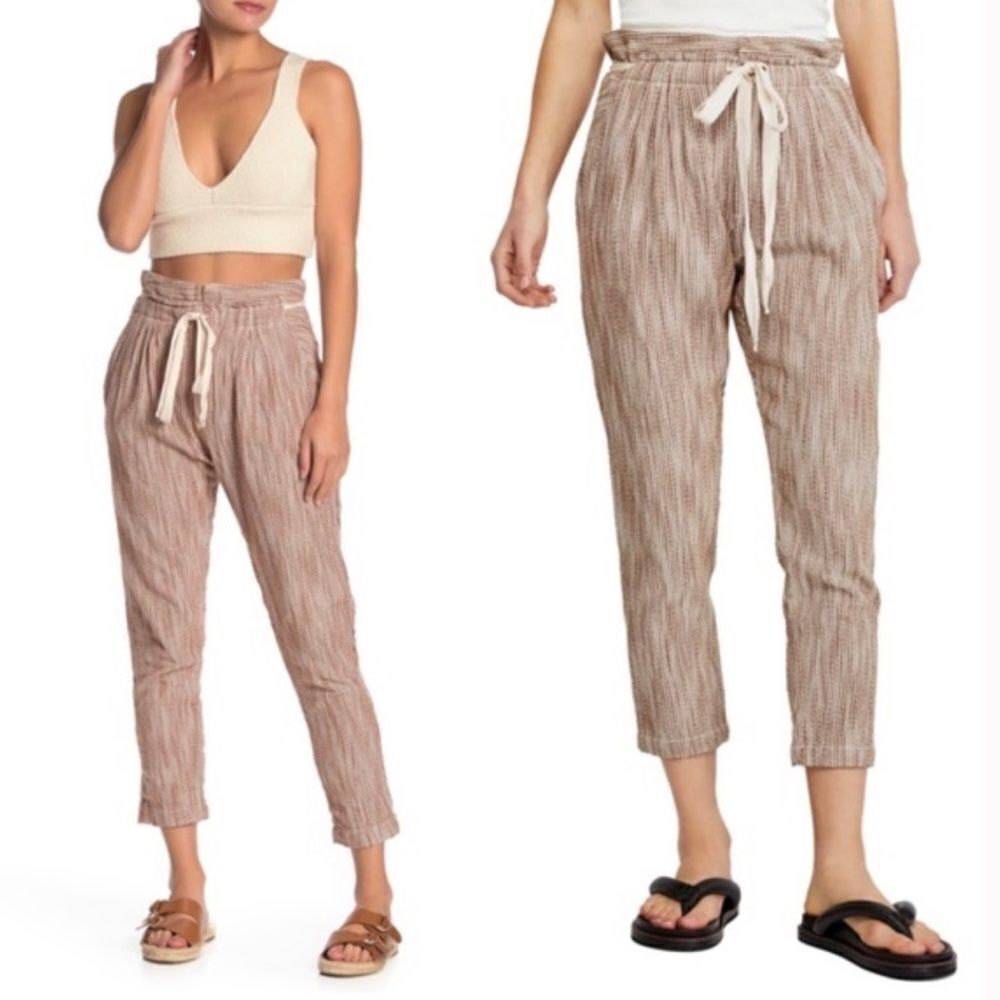 Free People Beige Striped Drawstring Jogger Pants